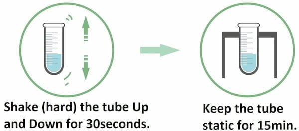 shake the tube hard up and down for 30 seconds, then keep the tube static for 15 minutes